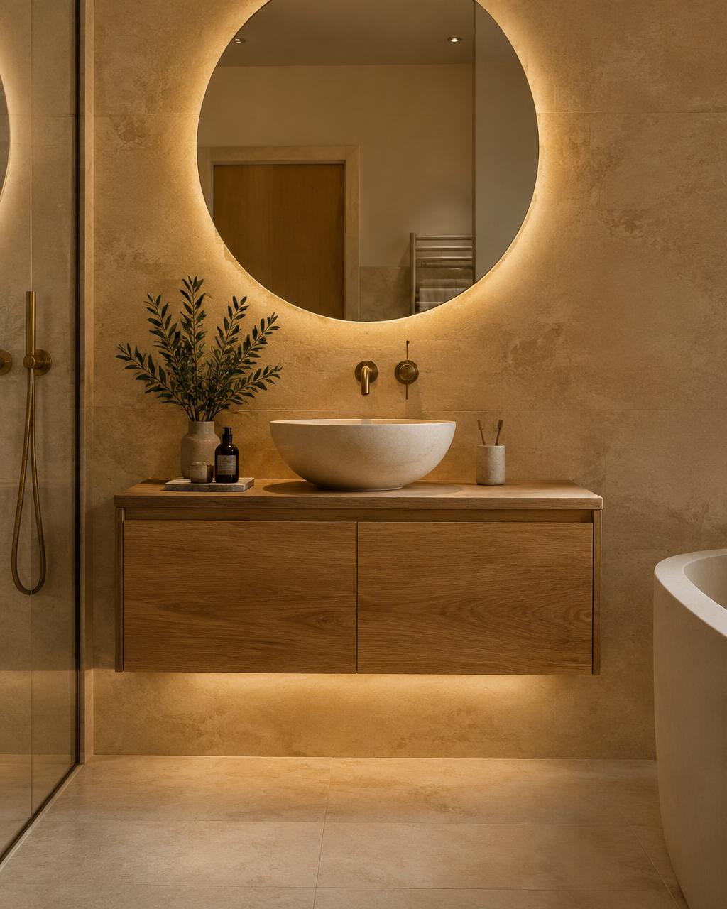 Wall-hung vanity unit with stone basin